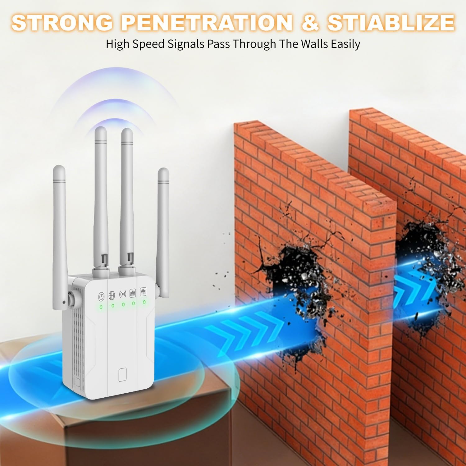 WiFi Repeater Signal Booster, Wireless Network Amplifier with High-Speed Connection, Long-Range Extender Supporting 40 Devices for Home and Office Coverage