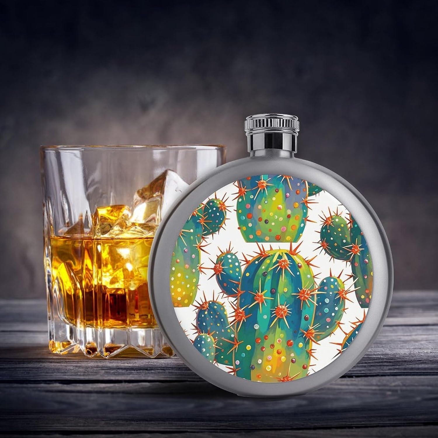 Cute Cactus Seamless Illustration Stainless Steel Flagon to 5 Oz with Screw Cap,Hip Flask for Men–Whiskey & Liquor Pocket Flask,Alcohol Flagon for Camping Drink Sports Outdoor Wine Bottle