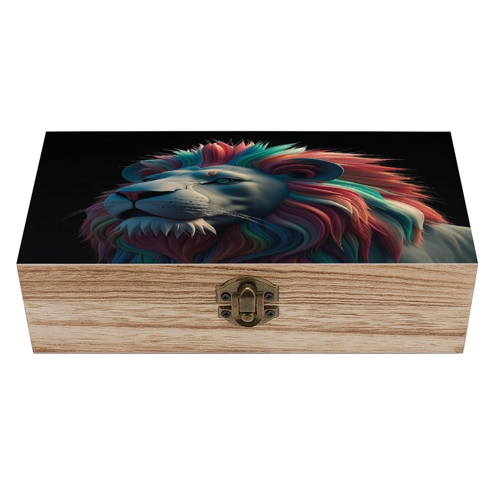asbwuo Abstract 3D Art Lion Wood Keepsake Box Wooden Box with Hinged Lid