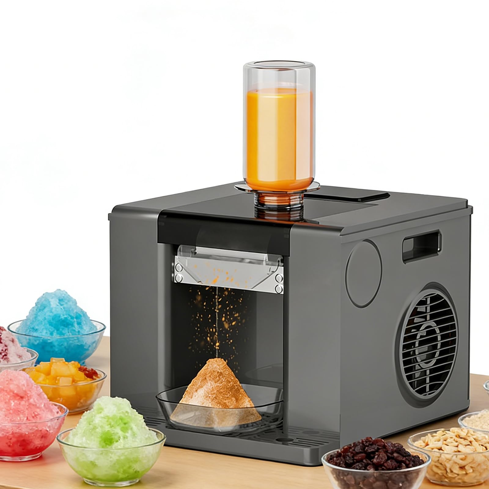 YXYLJOZ Electric Ice Shaver Machine 280W, 60kg/24H, Stainless Steel Snow Cone Maker with Intelligent Control, Ideal for Home and Commercial Use, Automatic Ice Crusher (Black)