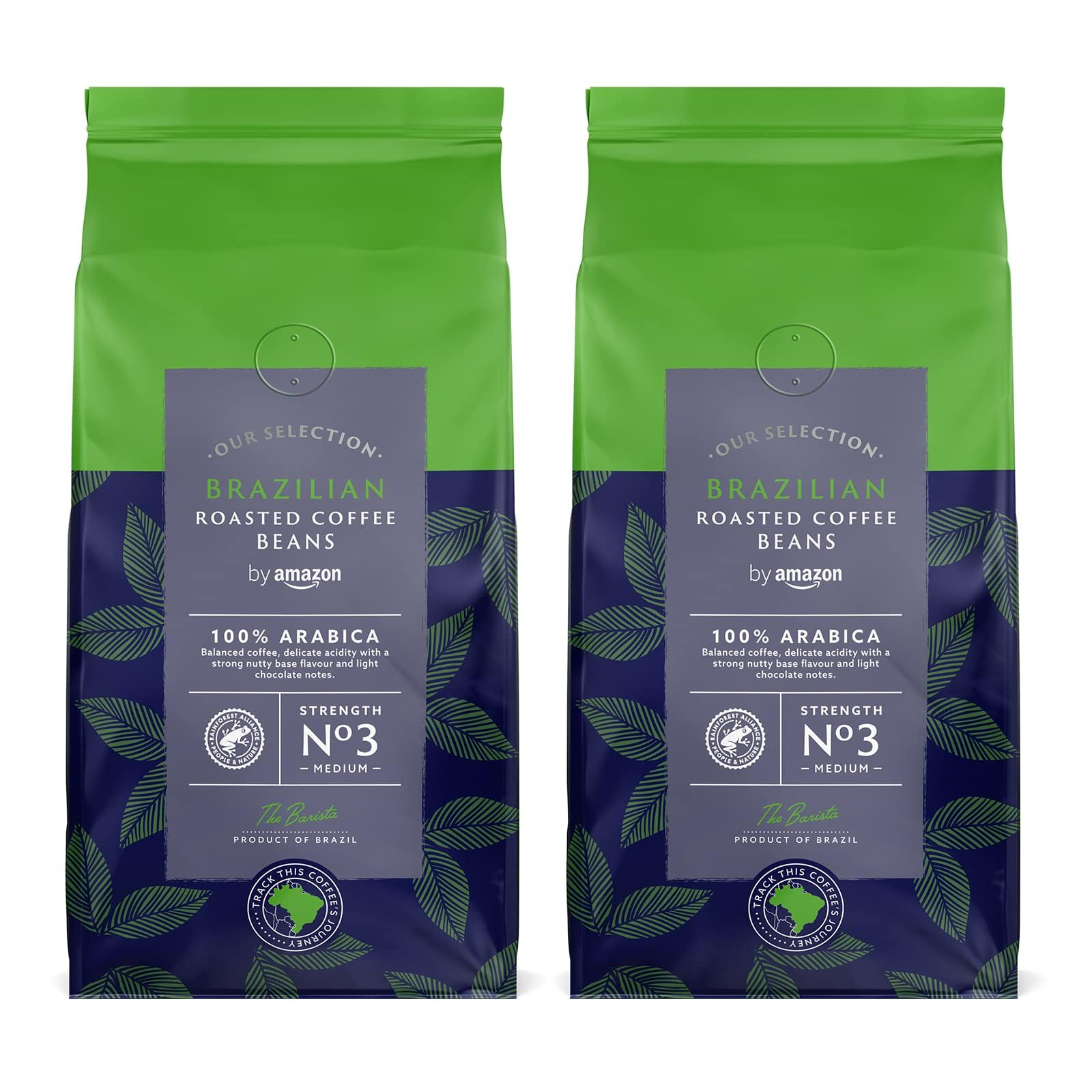 by Amazon Brazilian Caffè in grani, tostatura media, 1 kg (2 confezioni da 500g) - Certificato Rainforest Alliance (Confezione da 2)