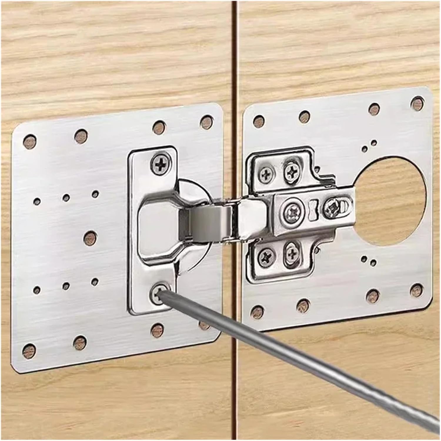 20/2Pcs Cabinet Hinge Repair Plate Kits Stainless Steel Door Hinge Mounting Plate with Holes for Home Kitchen Cupboard Furniture(B- 2sets)