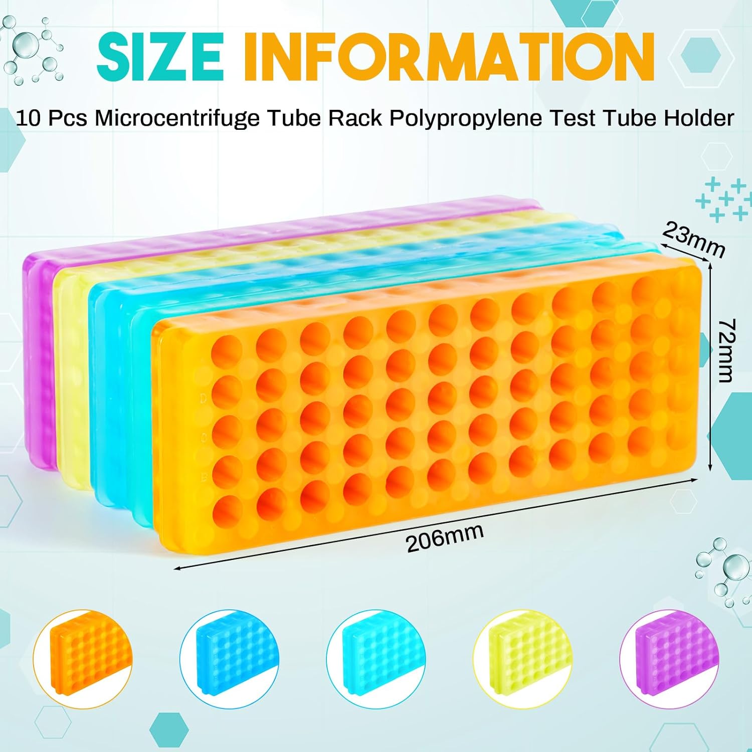 10 Pcs Microcentrifuge Tube Rack Polypropylene Test Holder Double Panel Capsule Filler Tray Centrifugal Pipe Rack for 0.5 Ml- 2 ml Tube Vial Chemistry Laboratory, 60 Holes Each, 5 Colors