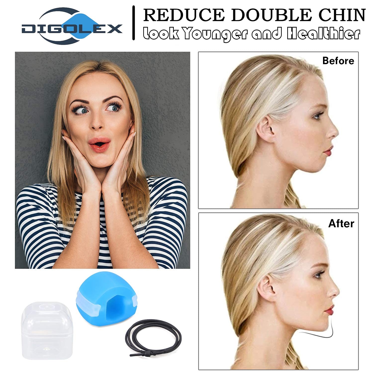Digolex Jawline Exerciser with 2 Biting Strips free Jaw Exerciser, Neck
