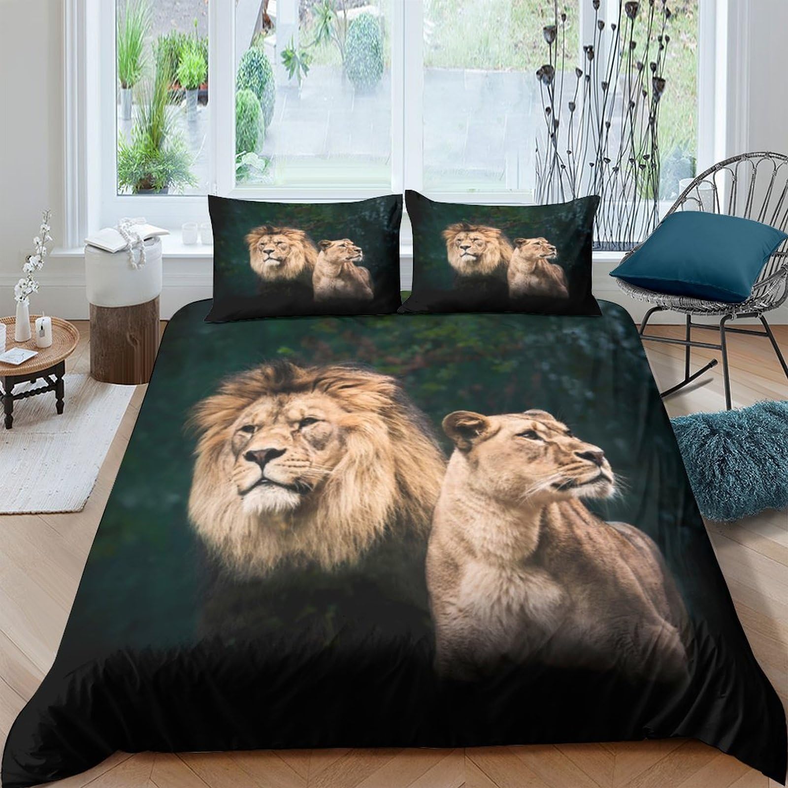 Ctjqhvkz Style-10 3D Printed Lion Couple Fitted Sheet Microfiber Soft Anti-Slip Bed Cover For Bedroom Dorm Guest Room Animal Decor Single（135X200cm）