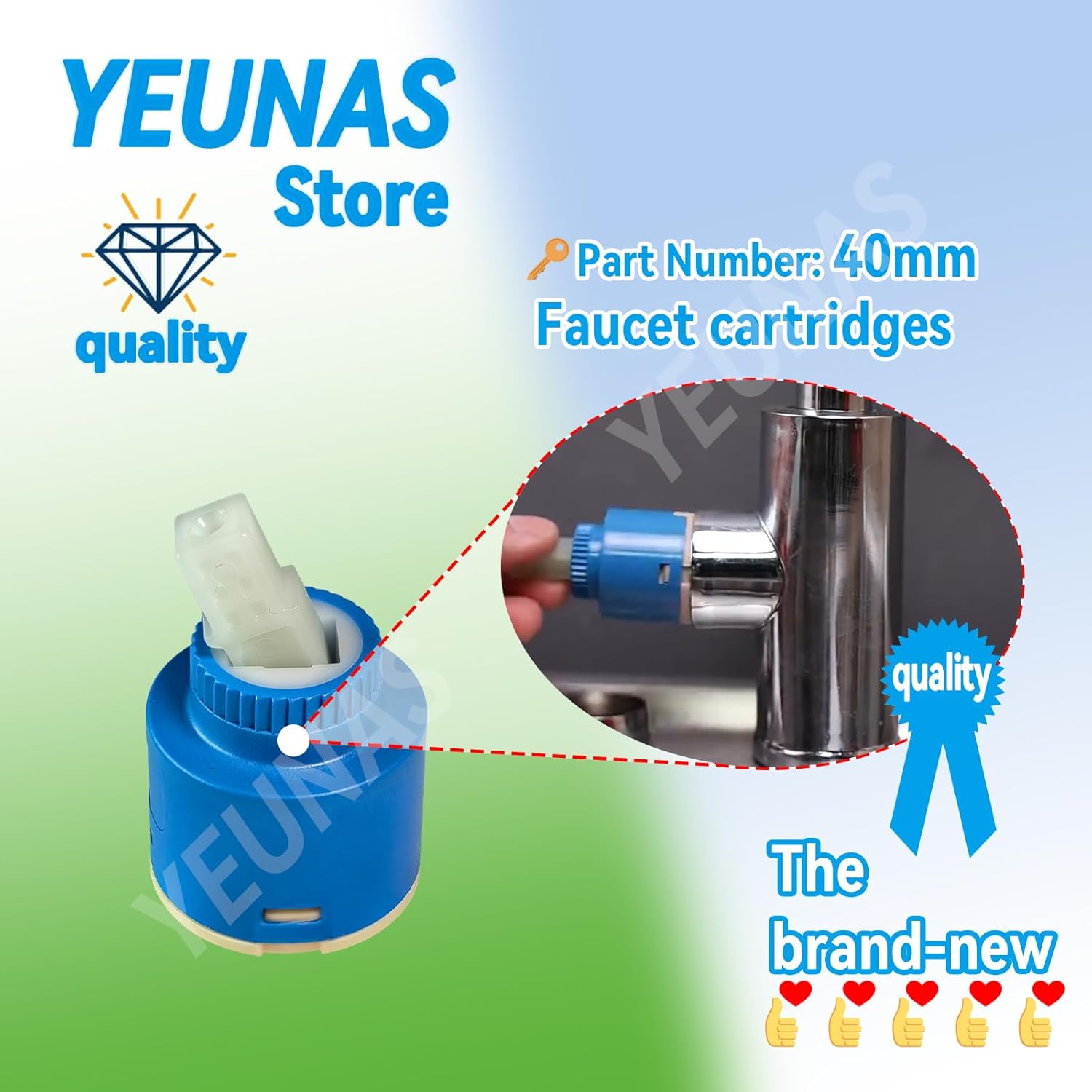 40mm Faucet Ceramic Disc Cartridge Plastic Single Handle Water Mixer Bath Basin Shower Lever Control Valve, Ceramic Disc Cartridge Faucet Valve Replacement Accessories (1 Pack)