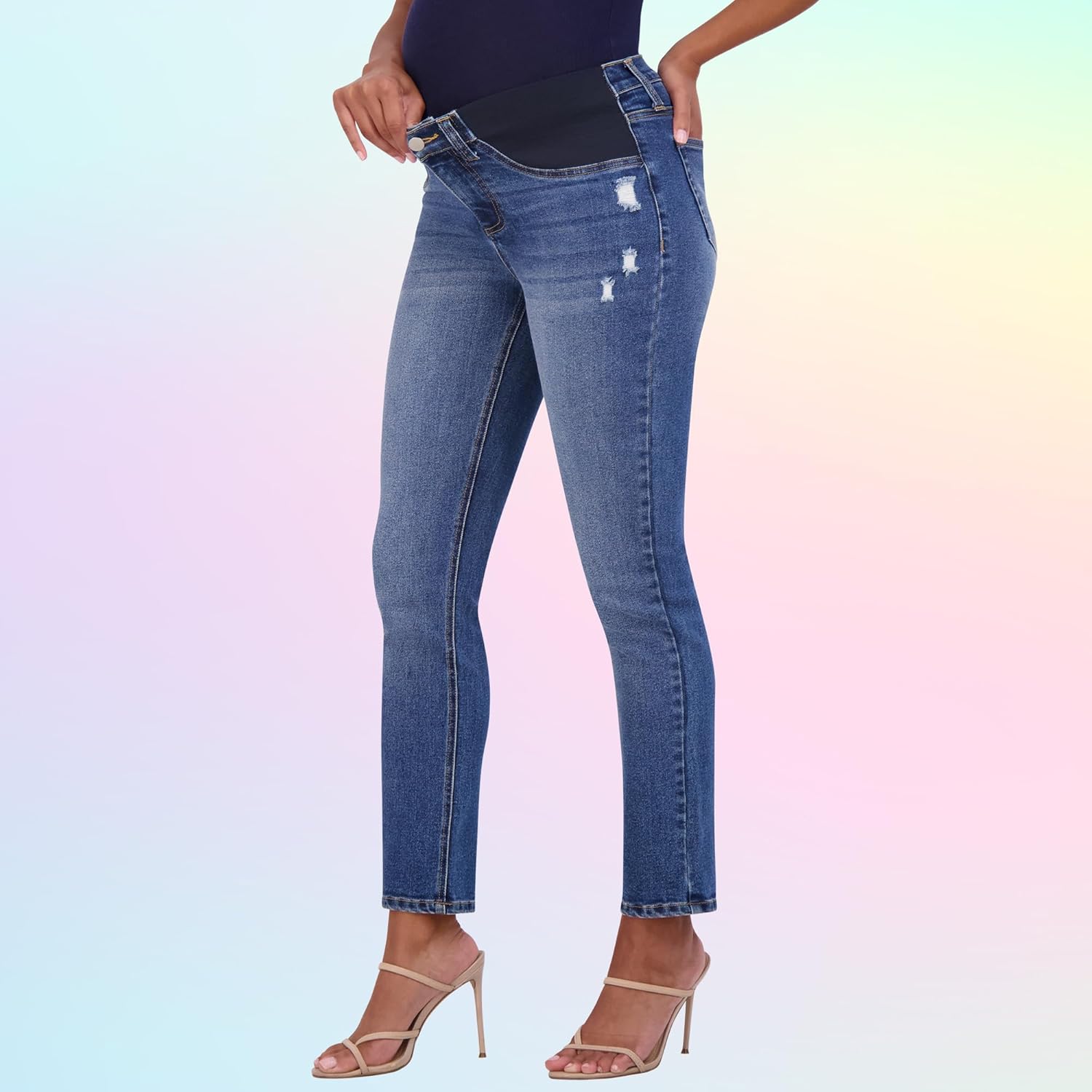 Savi Parker Maternity Jeans for Women, Straight Leg Elastic Under Belly High Waist Pant, Pregnancy Clothes for All Seasons - Image 5