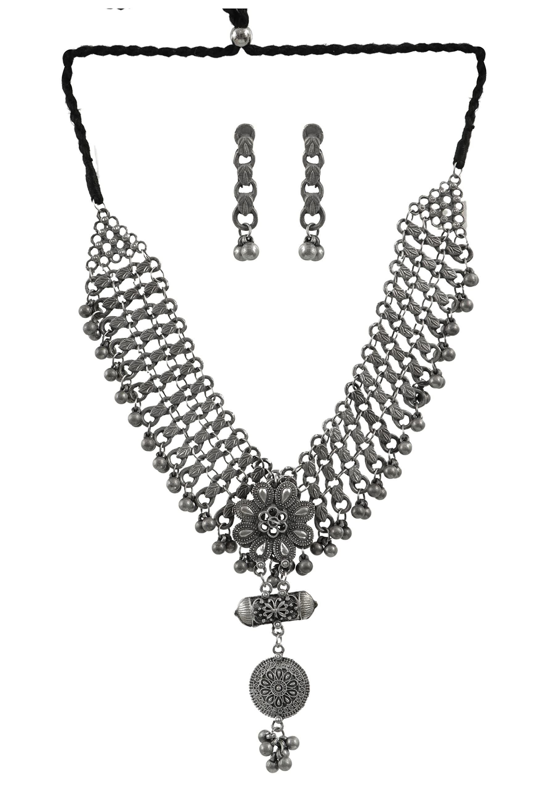 Traditional Designer Oxidised Silver Black Polish Fashion Choker Necklace Earrings Set Jewelry Women Girls (B0C2CH681G) Amazon Price History, Amazon Price Tracker