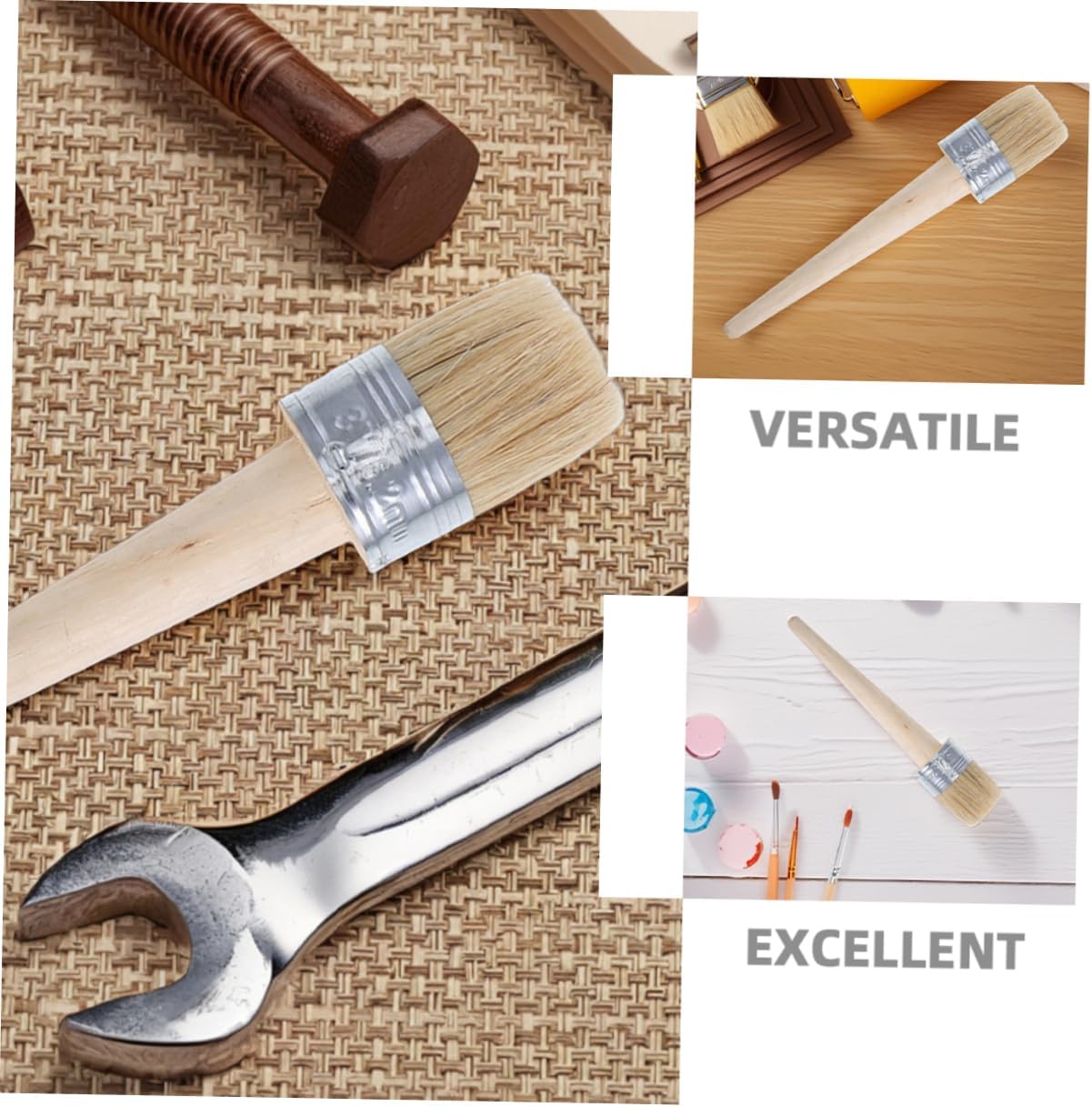 2PCS Round Paint Brushes for Wall Painting Chalk Painting DIY Art Crafts Durable Bristles for Waxing and Home Decor Projects