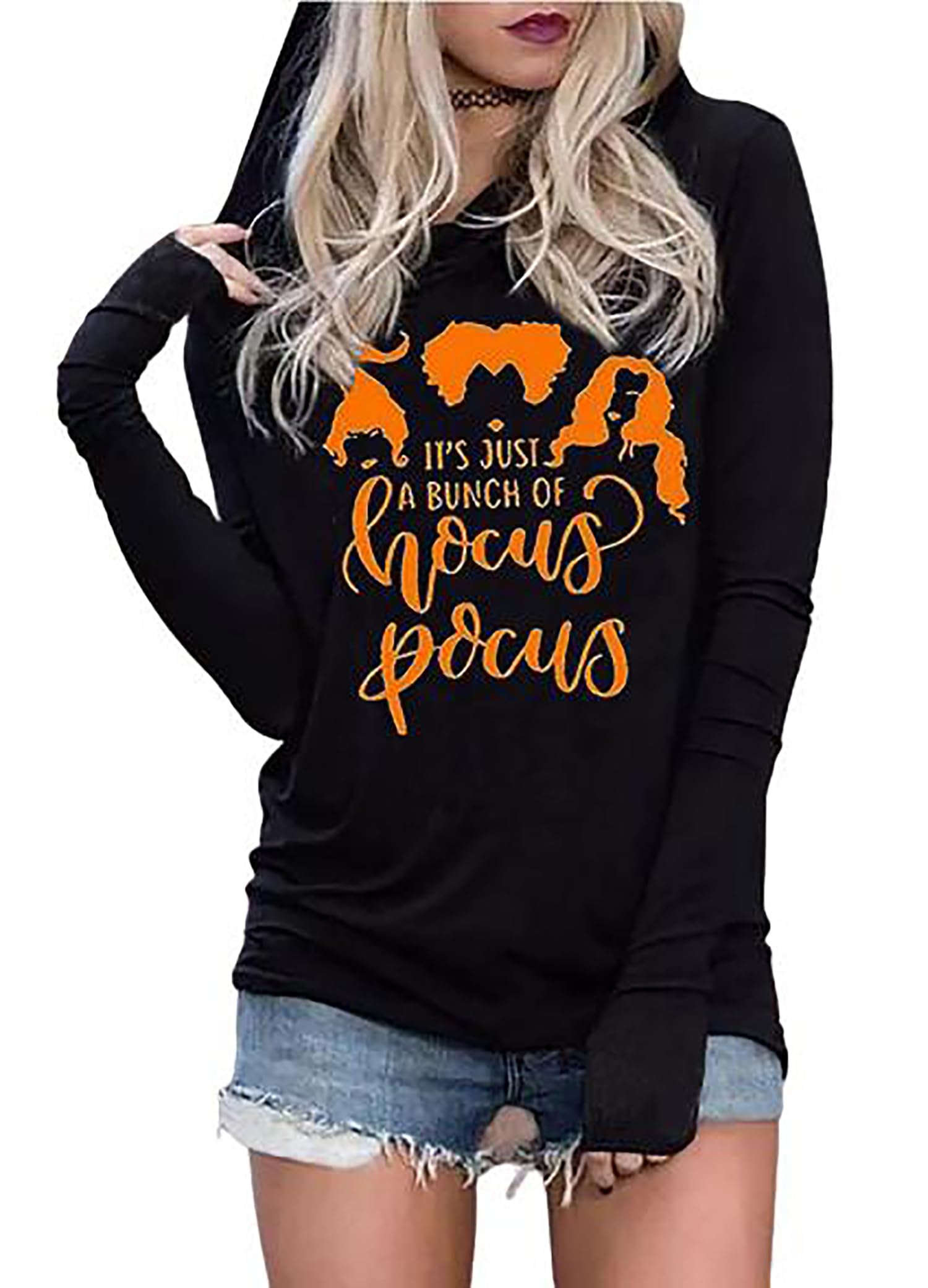 Susongeth Halloween Sanderson Sisters Fashion Hoodie Women Halloween Hocus Pocus Long Sleeve T-Shirt Lightweight Pullover Top