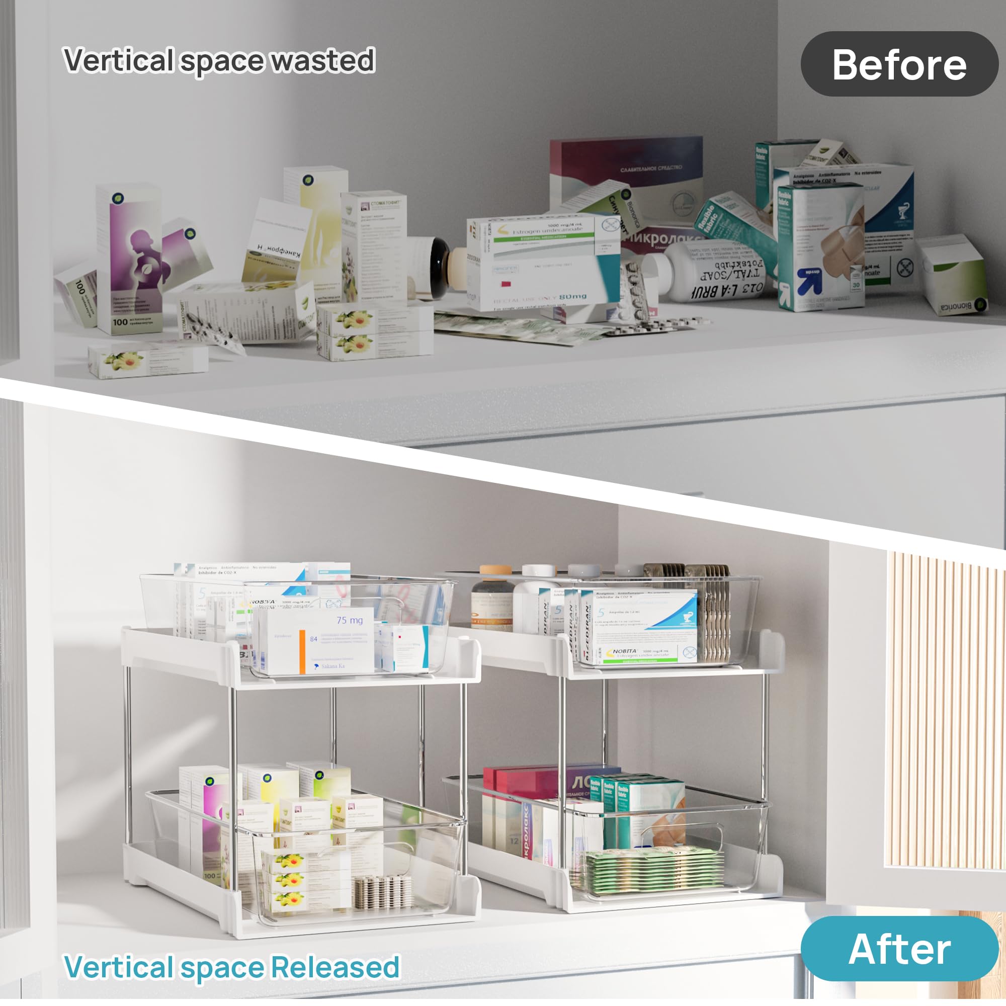 Vtopmart Lot de 4 organiseurs de salle de bain coulissants sous évier (S-Standard, blanc)