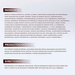 Neck Firming Cream, Anti-Aging Tightening And Lifting Treatment With Peptides, Retinol, Collagen & Hyaluronic Acid Cream For Neck, Face and Chest (1.7 Fl Oz)