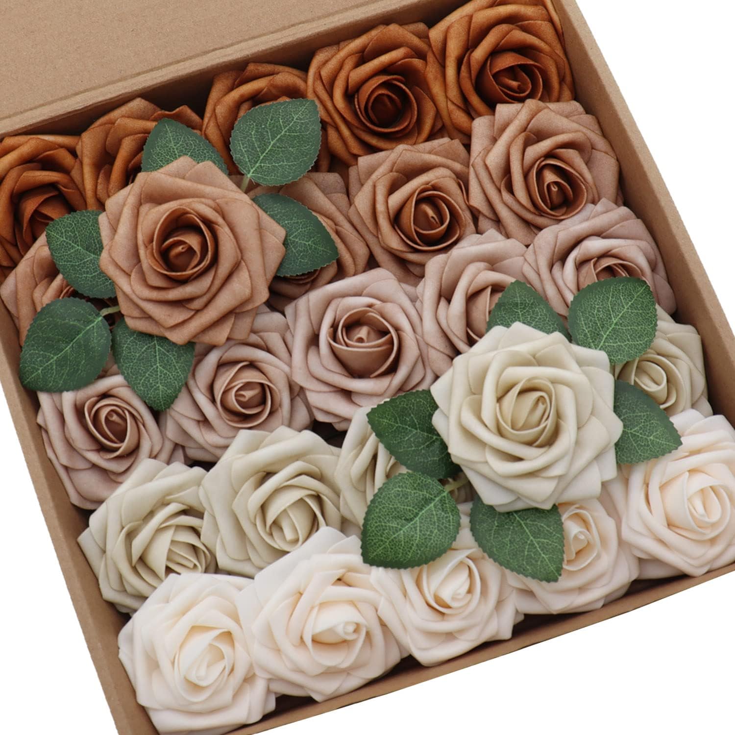 D-Seven 50pcs Artificial Flower Cream & Dusty Rose & Burgundy Rose with Stem for DIY Wedding Bouquets Arch Floral Arrangements Wedding Flower Backdrop Bridal Shower Baby Shower Party Home Decor