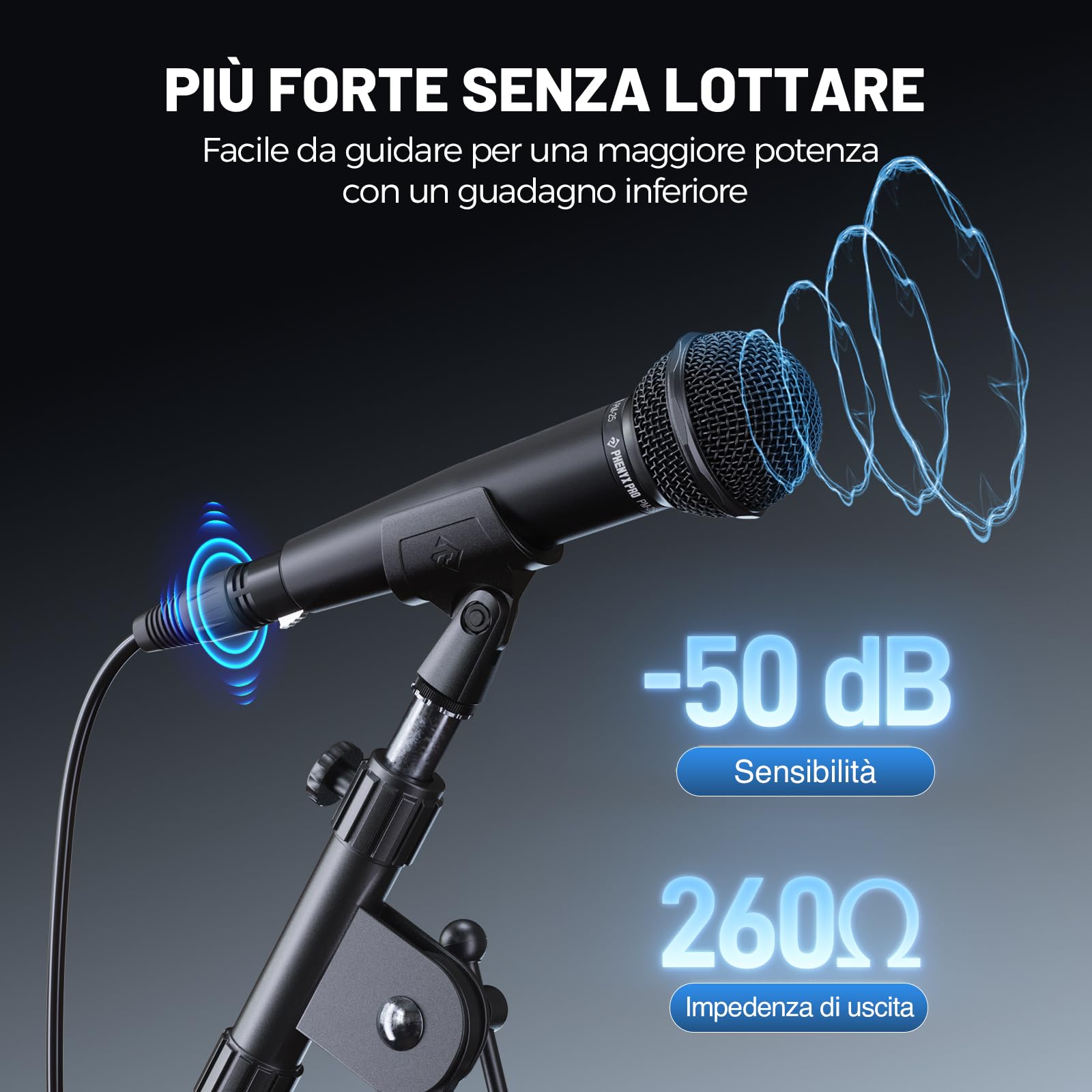 Phenyx Pro Microfono Vocale Dinamico Cardioide XLR PM-25 | Capsula cardioide, Microfono palmare dinamico, Cavo XLR 5 m, Clip microfono, Borsa trasporto, Canto, Palco, Studio, Karaoke