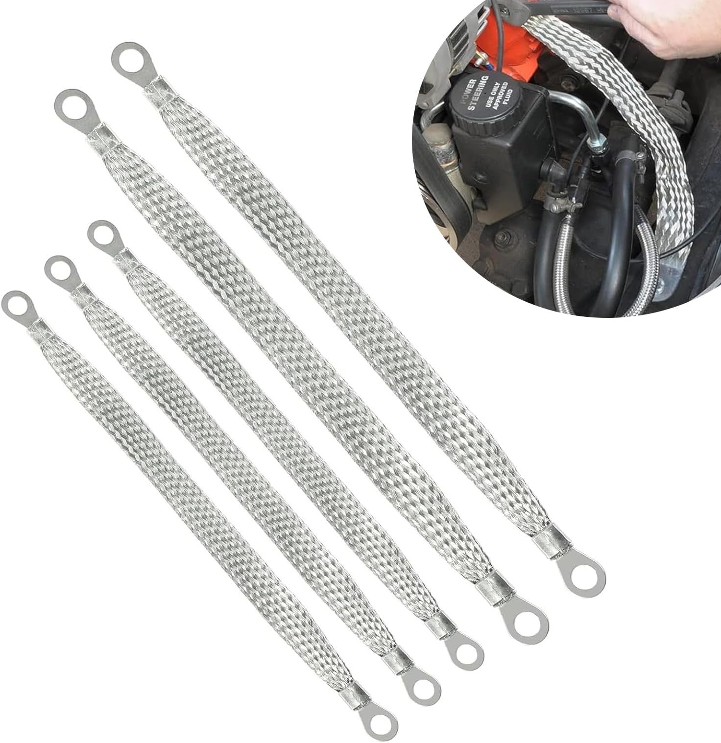 ZBGUN Pack5 Car Engine Grounding Strap Kit, 3 Pcs 10" + 2