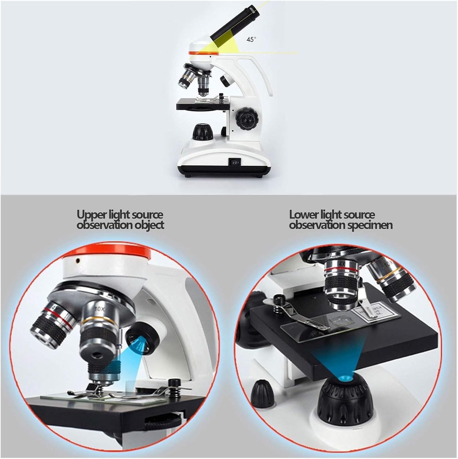 Portable Monocular Student Compound Microscope 1600 Times Stereo Microscope LED Upper and Lower Light Source Portable microscopes