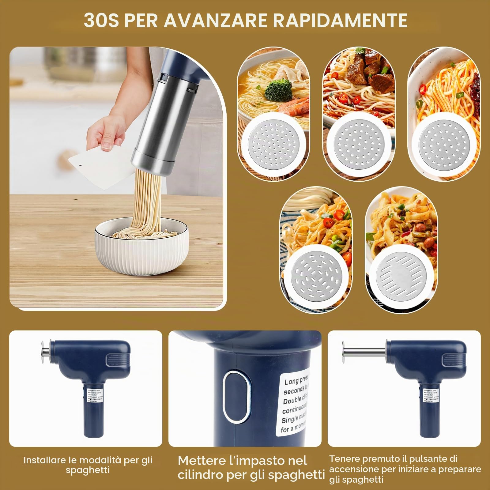 Macchina per Pasta Elettrica Portatile, Macchina per Fare Noodle Senza Fili 9 Accessori, Ricaricabile Macchina per la Pasta Fresca per Spaghetti/Fettuccine