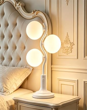 Lightdot Mid Century Globe Table Lamp Dimmable Modern White Desk Lamp