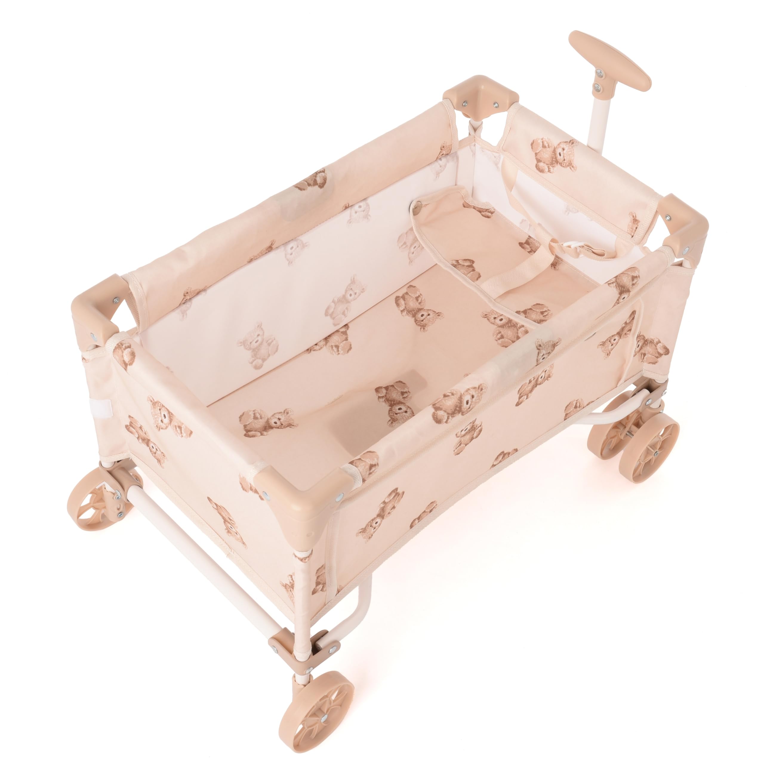 Roma Spielzeugwagen Teddy Cremefarben und Bär aus Plüsch, Puppenwagen, zusammenklappbarer und leichter Sitz für Puppen bis 42 cm, Indoor-/Outdoor-Spiel, ab 3 Jahren