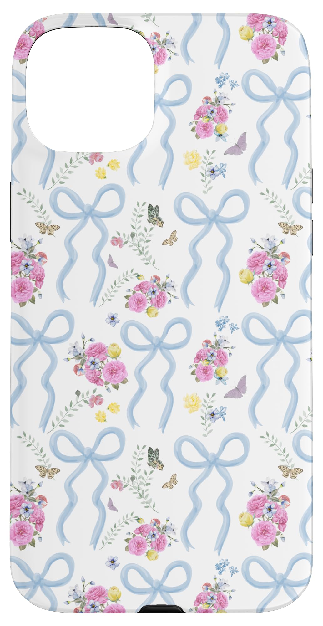 Aesthetic Light Blue Bows, Roses and Butterflies Case for iPhone 15 Plus