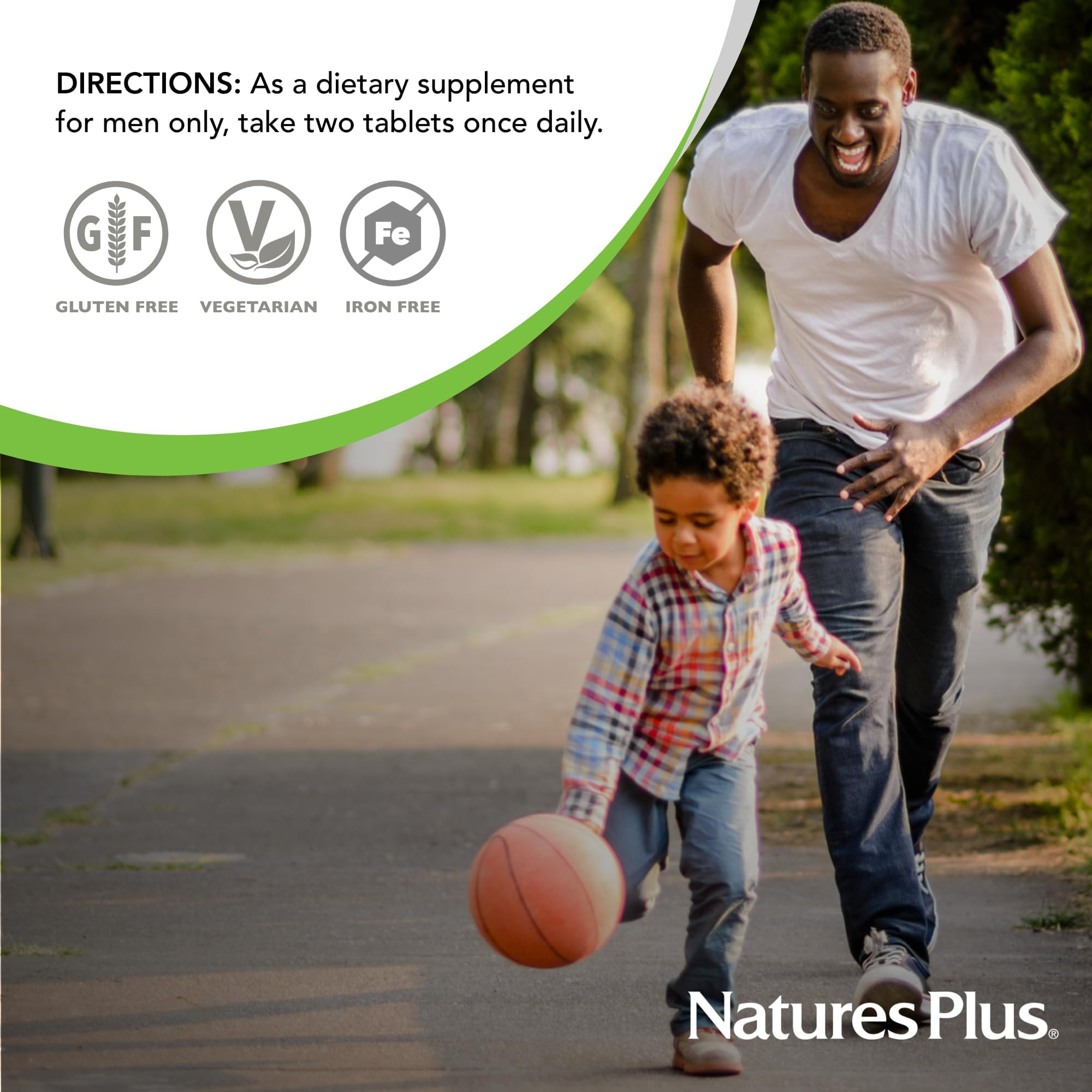 NaturesPlus Source of Life Men - 120 Tablets - Iron-Free Multivitamin & Mineral Supplement - with Saw Palmetto, Lycopene & Rhodiola - Gluten Free, Vegetarian - 60 Servings