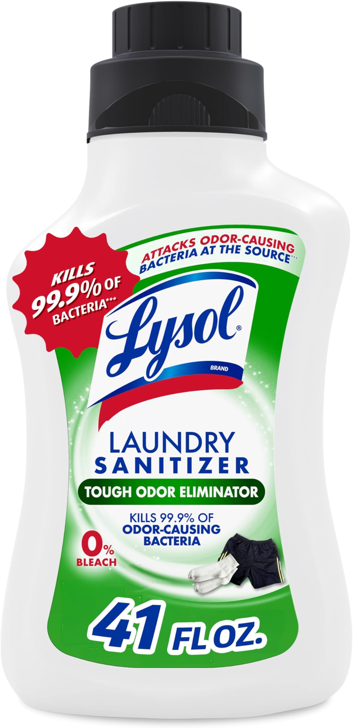 Tough Odor Eliminator Laundry Sanitizer Additive, Sanitizing Liquid for Gym Clothes and Activewear, 0% Bleach, Eliminates Odor Causing Bacteria, 41oz