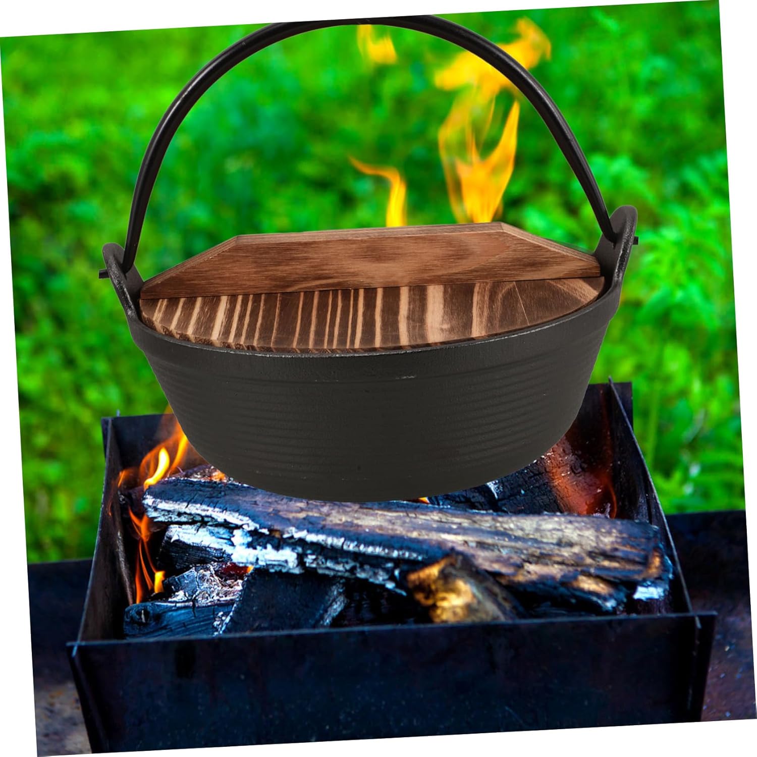 KICHOUSE 1set Japanese Cast Iron Cooking Pot Outdoor Camping Cookware Heavy-Duty Iron Pot for Campfire Elegant Design for Family Meals and Outdoor Adventures