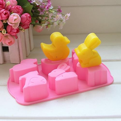 Miniatura 7 de Juego de 2 moldes de silicona para chocolate, pato, perro, gato, conejo, elefante, para hornear magdalenas, cubitos de hielo, gelatina, jabón, bomba