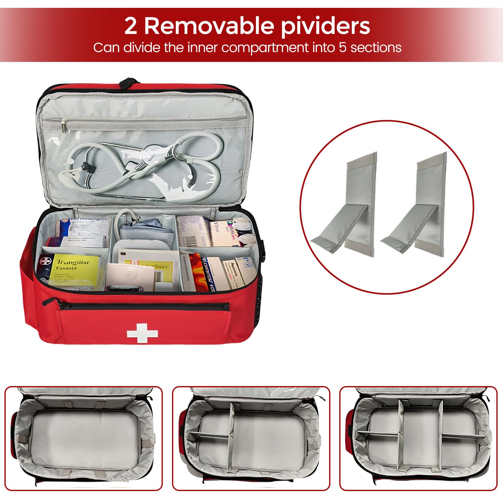 Yolispa Sac de premiers secours vide - Sac à médicaments portable - Sac à pharmacie de voyage - Capacité d'urgence - Sac de rangement médical pour la maison, les voyages, le camping, la randonnée