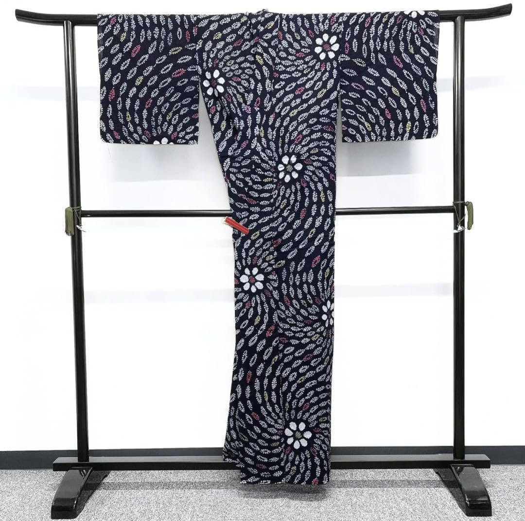 浴衣 有松鳴海絞り 渦巻き 花模様 白 ピンク 着物 054w p.025mg 有松