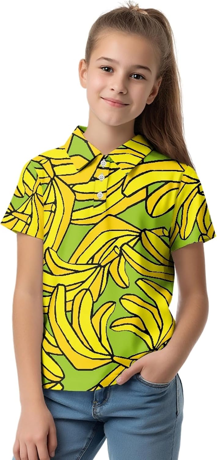 Amzbeauty Kids Polo Shirts for Boys Graphic Print Collared Golf Shirt Summer Short Sleeve Polo Shirt
