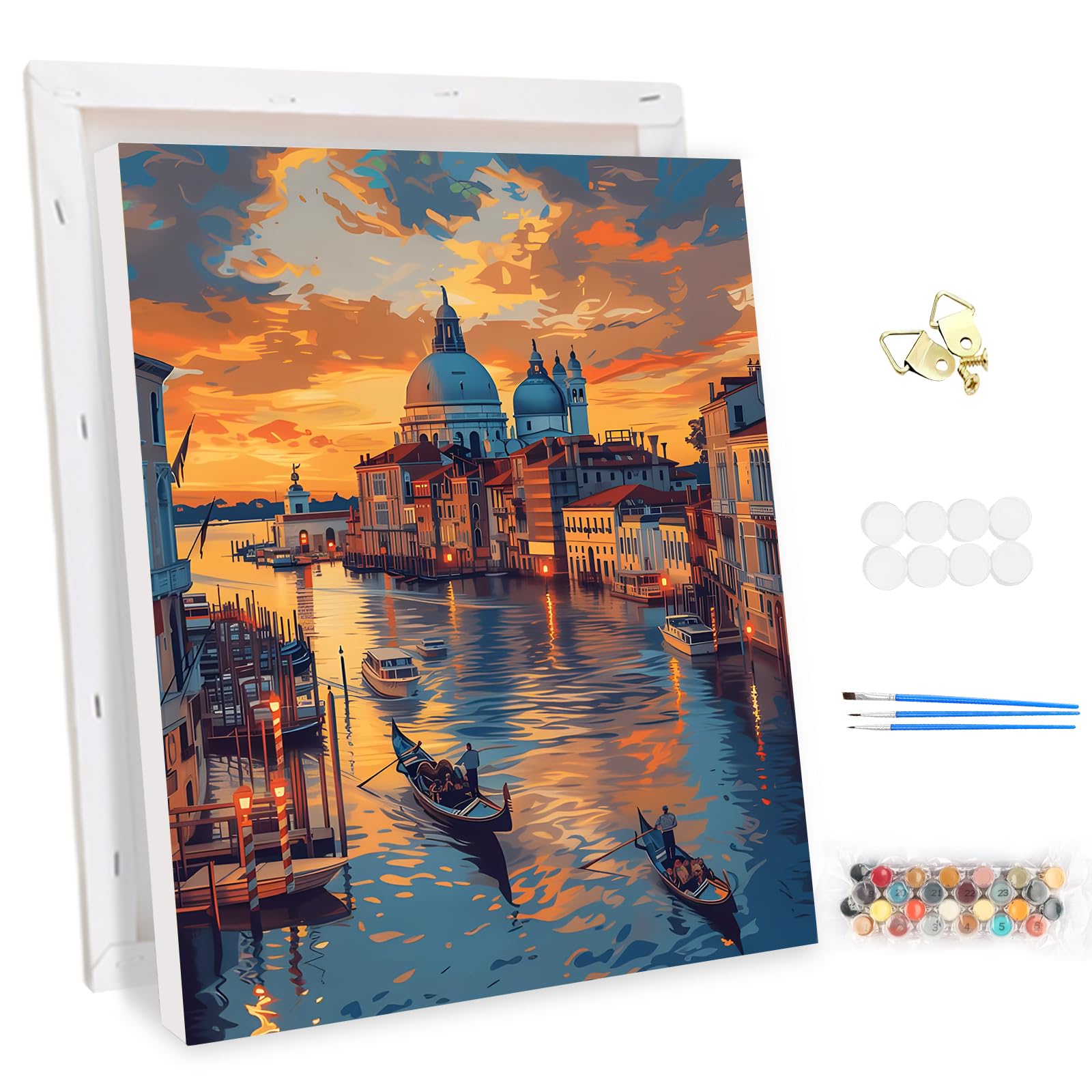 MEIYUDA Pintar por Numeros Adultos con Marco Escena nocturna en Venecia, DIY Pintura por Numeros Kit, Cuadros por Numeros Pigmento Acrílico, Decoración para el Hogar Regalo de pared 30x40cm