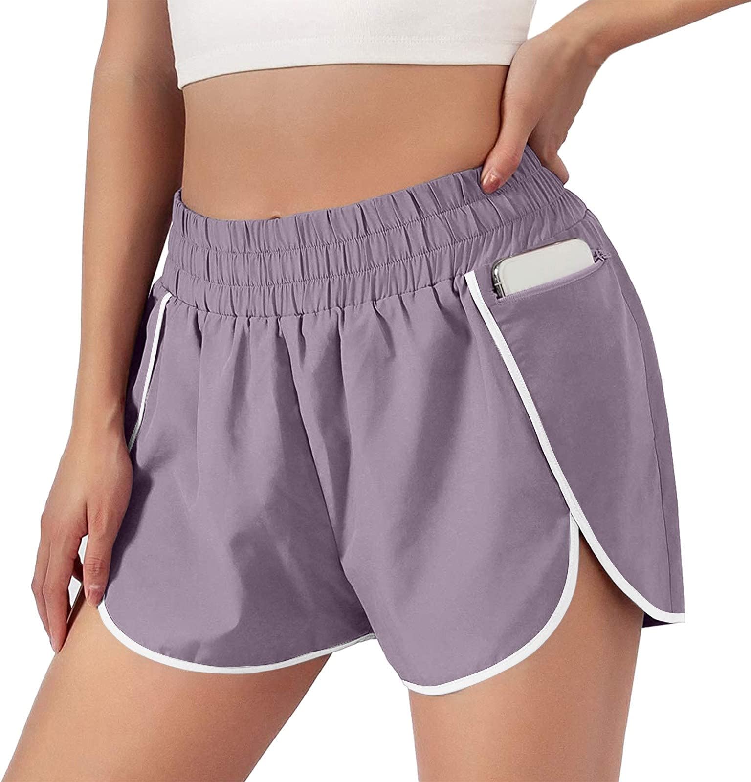 High Waisted Workout Shorts Womens with Pockets Quick Dry Gym Shorts Black Athletic Yoga Flowy Running Shorts