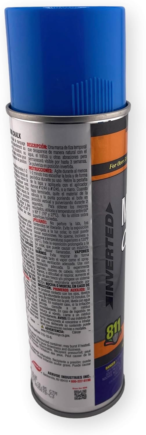 214 Blue Marking Chalk; 15 oz Spray Paint; Temporary Water-Based Chalk; For Construction, Utility, Landscaping, Survey, Athletic, and Field Marking; Fast Drying; Removable