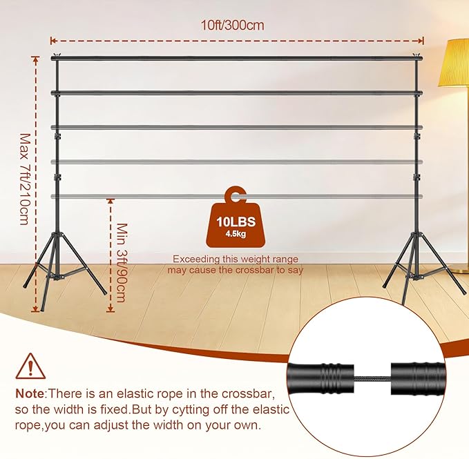 Soporte para Fondo Fotográfico Ajustable 10x7 pies con 8 Barras y Abrazaderas miniatura 3