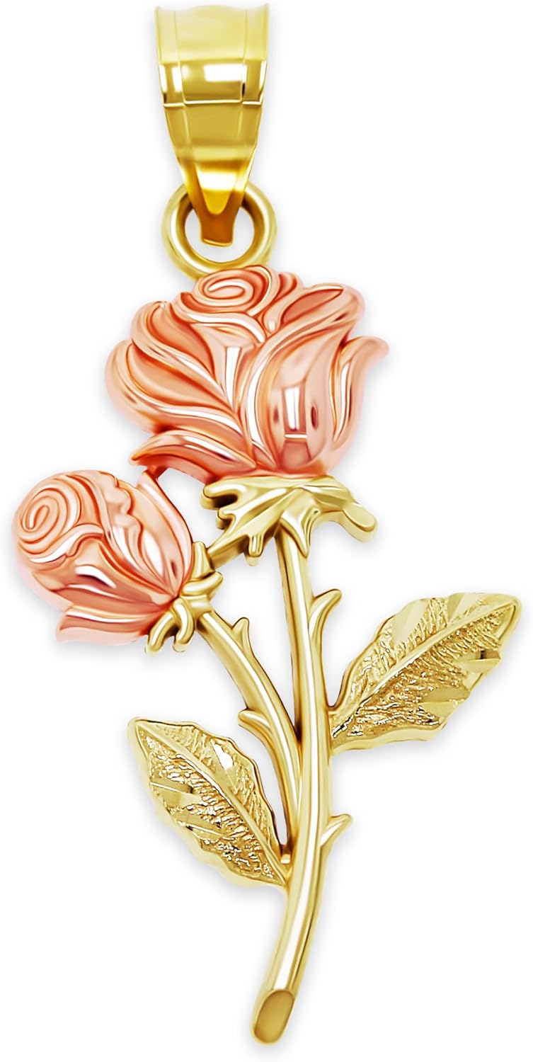 Gold Rose Charm Pendants - 10 Karat Gold - Rose Jewelry - Flower Pendant