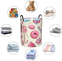 Vista 6 de Cesta de almacenamiento circular Protable con estampado de magdalena de piruleta dulce, cesta para ropa sucia con asas, ropa de dormitorio