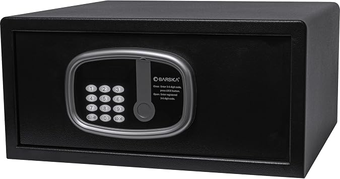 Barska Hotel-Style Digital LED Keypad Safe with Motorized Bolts, Steel Construction, Interior Light, Compact Security for Homes & Offices