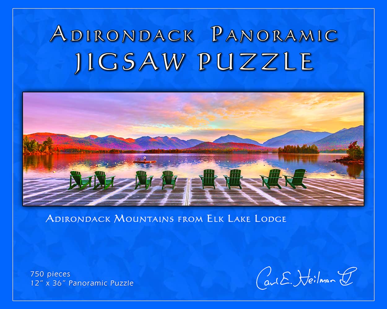 Adirondack Jigsaw Puzzle, Adirondack Mountains from Elk Lake Lodge, 750 Piece Panoramic Puzzle for Adults, Ages 13 and up, ELPZ