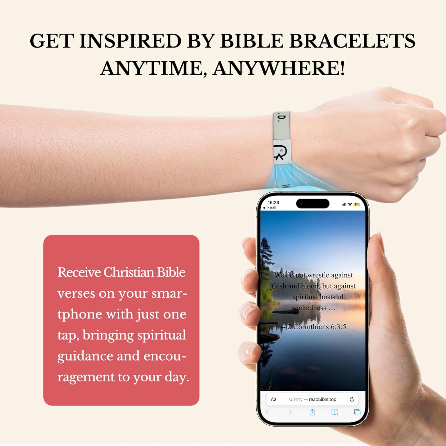 Bible verse bracelets Christian Bracelet Bible Verse Wristbands With NFC Inspirational Daily Bible Verse Bracelets for Women Men Teens Elastic Inspirational Religious Gifts WWJD - Image 2