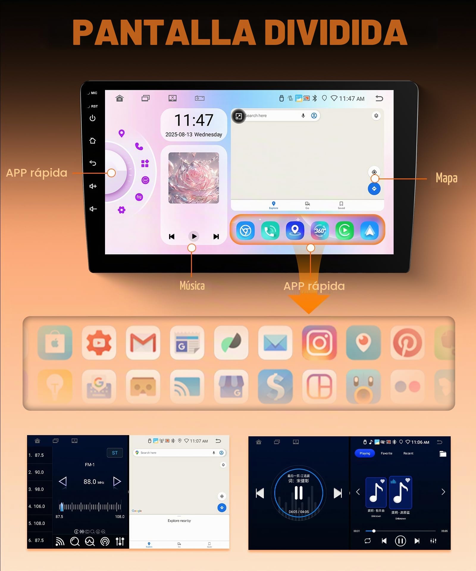 8Core 6G+128G Android Radio Coche para Citroen C5 2008-2017 Inalámbrico Carplay Android Auto GPS Navi WiFi 360° Panorámica 10 Pulgadas Pantalla Táctil Radio Bluetooth FM/RDS/DSP EQ/SWC Cámara Trasera