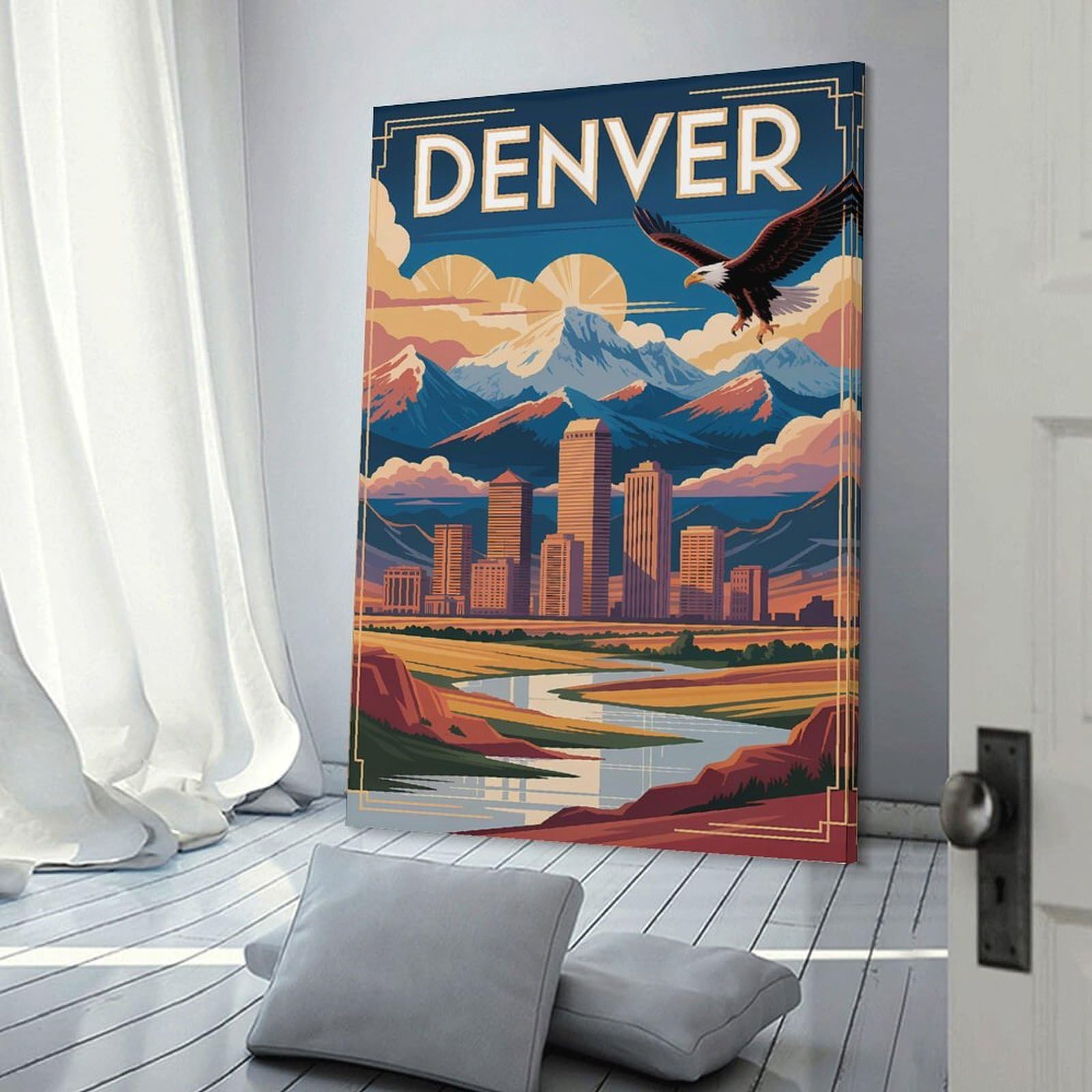Junmoney Denver Travel Decorative Canvas Print, 20x30inch(50x75cm), for Hallway, Entryway Or Landing, Home Artwork for First Impressions
