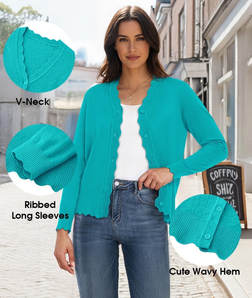 GRECERELLE Women's Long Sleeve V-Neck Button Down Cardigan Knit Shrugs Sweater thumbnail