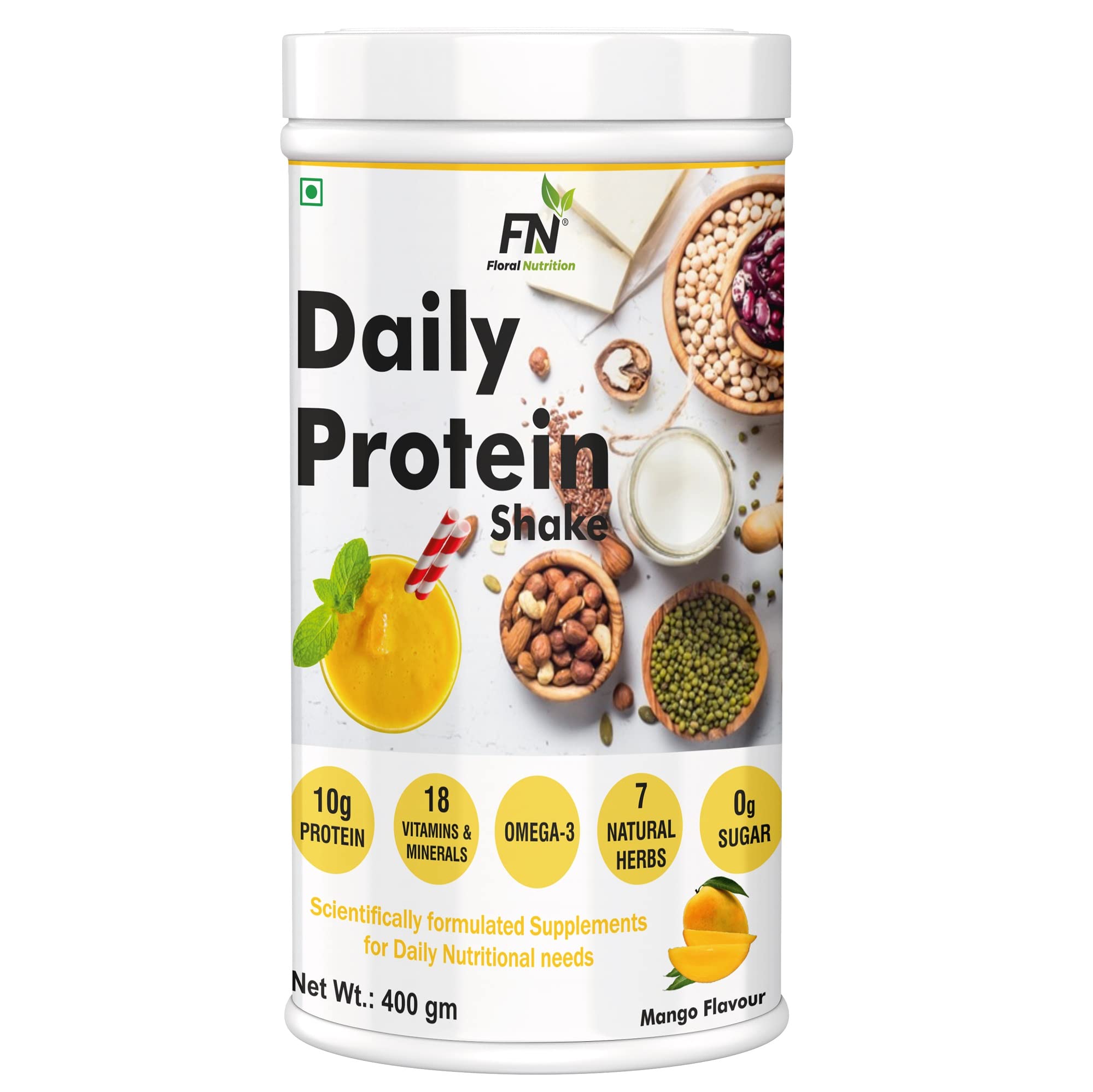Floral Nutrition Daily Protein Shake with Herbal Blend, Omega-3, 18 Vitamins & Minerals for Energy, Immunity-Men and Women_400 gm (Vanilla) (B0BWMCVLJY) Amazon Price History, Amazon Price Tracker