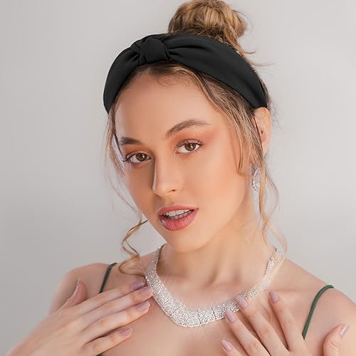 Miniatura 4 de YISSION 4 diademas anudadas para mujeres y niñas, bandas anchas antideslizantes para la cabeza, bandas para la cabeza de moda, diadema con nudo