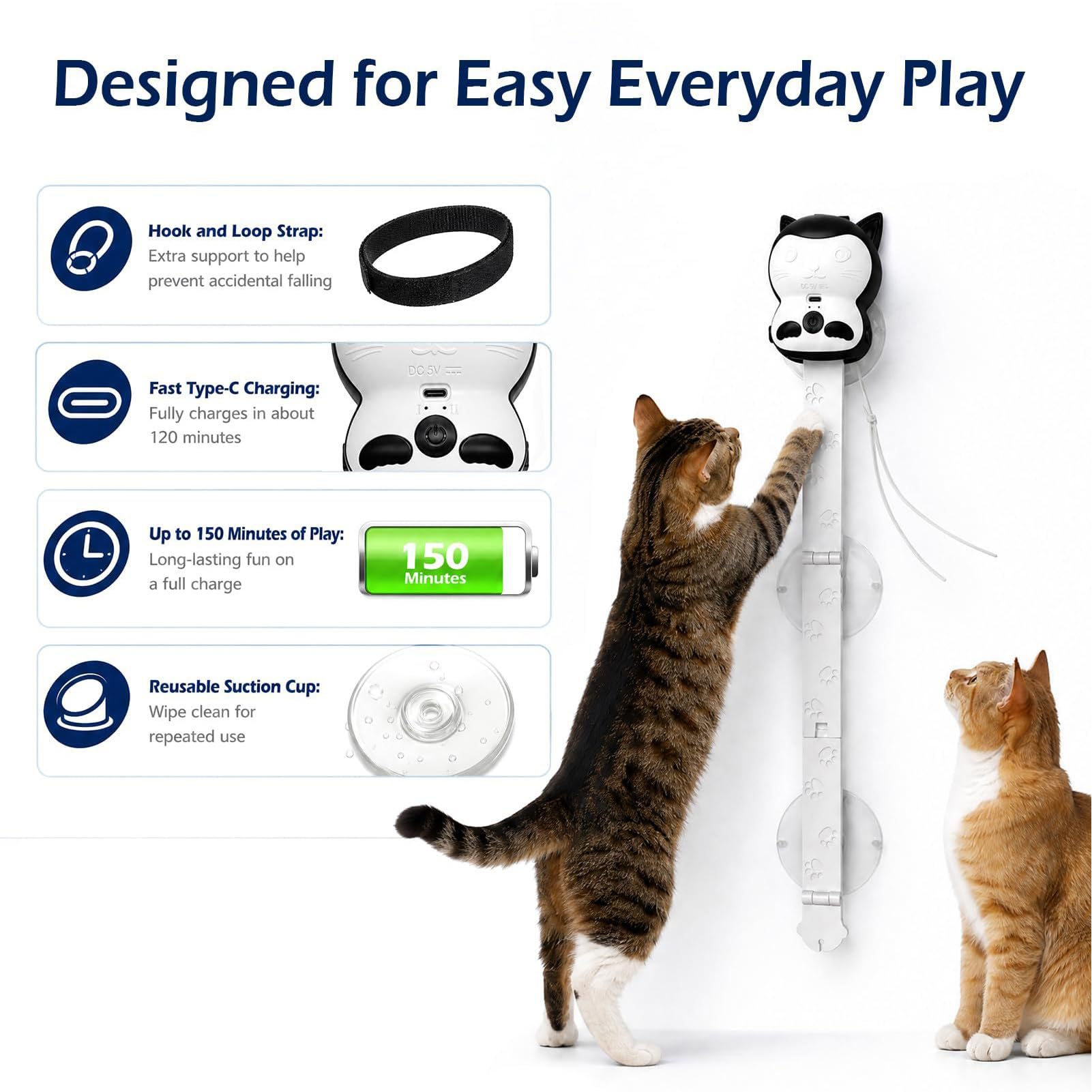 Jouet Interactif Automatique pour Chat, 2 Modes, Batterie 1200 MAh