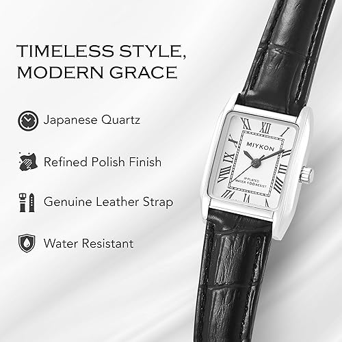 Miniatura 2 de Miykon Relojes vintage para mujer, pequeño y delicado, reloj cuadrado para mujer con piel auténtica, pulido iónico, luminoso y segundero, vidrio