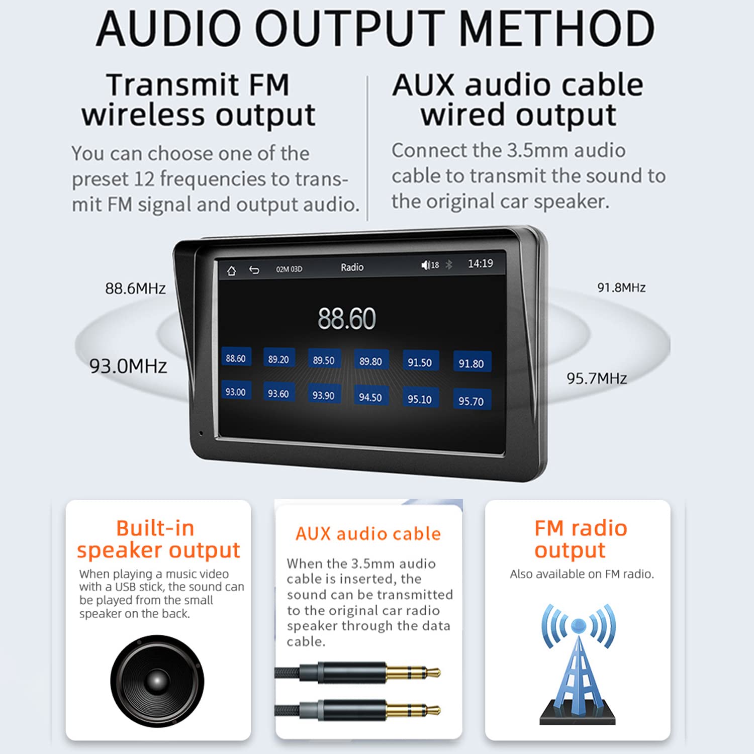 Compatible for wireless Apple Carplay Android Auto 7 pollici autoradio portatile HD TouchScreen Monitor autoradio con Bluetooth Mirrorlink Trasmettitore FM Porta AUX/USB/TF Card