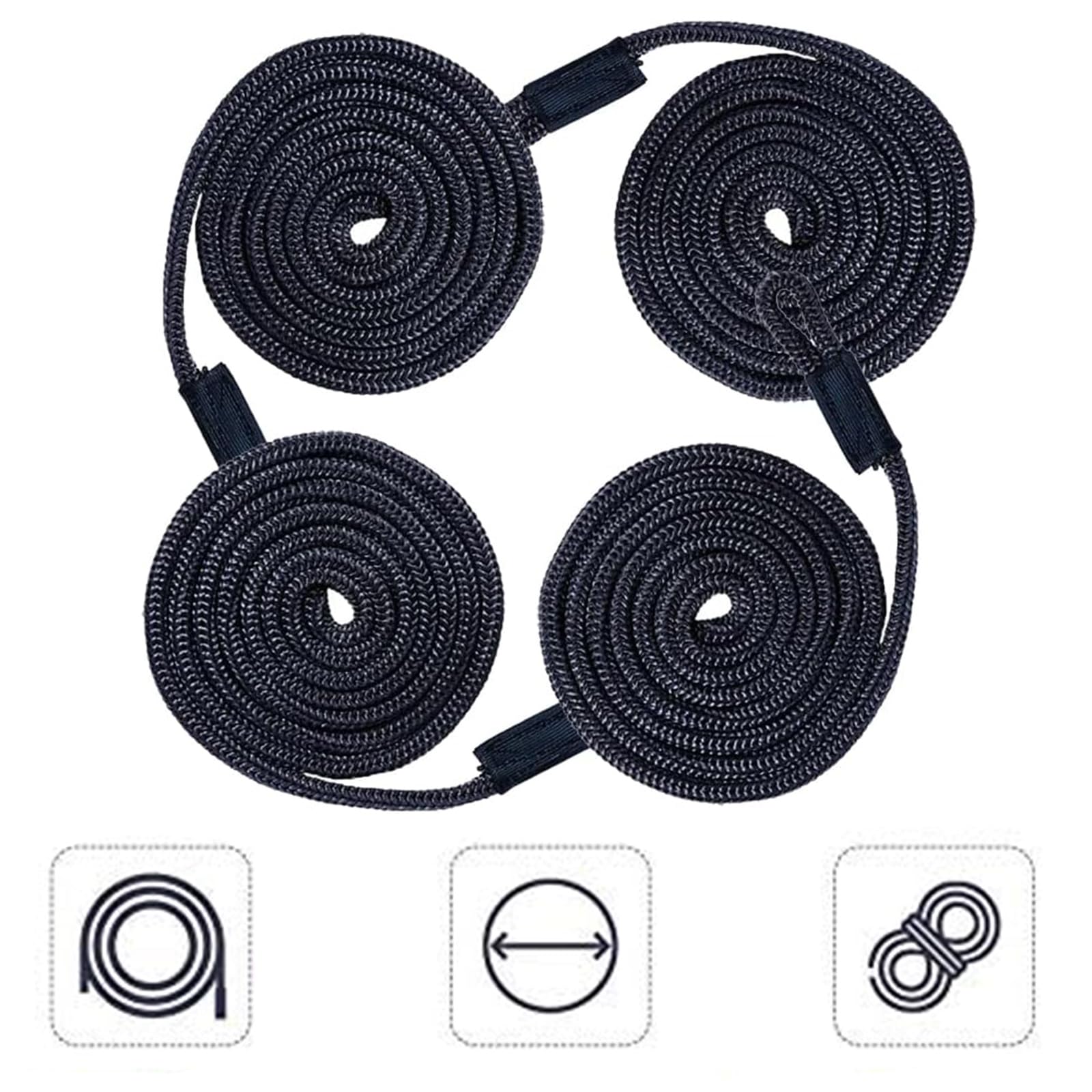 4 Pezzi Cima Ormeggio, Cima per Parabordi per Barca, Corda Galleggiante per Barca, Linea di Parafango per Barche, Cima di Ormeggio per Barche, Kayak, Moto D'Acqua, Pontoni (15m*6mm, Nero)