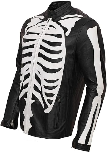 Miniatura 2 de UGFashions Café Racer Retro Skeleton Design Motorcycle Racing Black Leather Jacket